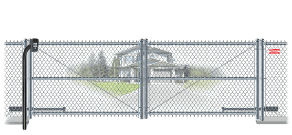 Chain Link swinging estate gate in closed position