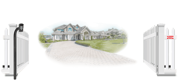 Vinyl swinging estate gate in open position